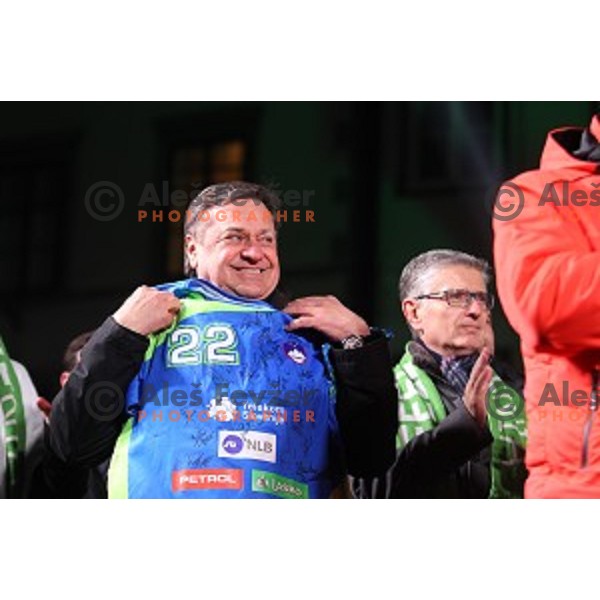 Zoran Jankovic, Mayor of Ljubljana during reception for Slovenia Handball Team - bronze medalists of 2017 World Championships in front of Ljubljana Town Hall, Slovenia on January 30, 2017