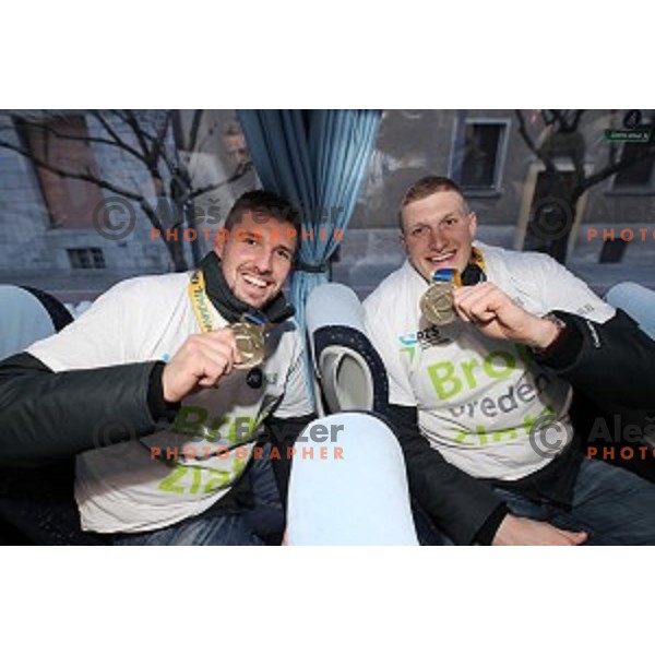 Urban Lesjak and Blaz Blagotinsek at Reception for Slovenia Handball Team - bronze medalists of 2017 World Championships held by Prime Minister in Vila Podroznik, Ljulbjana, Slovenia on January 30, 2017