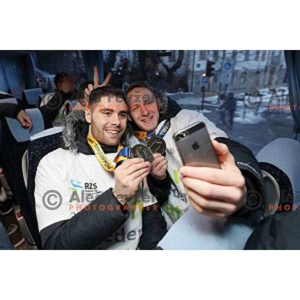 Blaz Janc and Tilen Kodrin at Reception for Slovenia Handball Team - bronze medalists of 2017 World Championships held by Prime Minister in Vila Podroznik, Ljulbjana, Slovenia on January 30, 2017