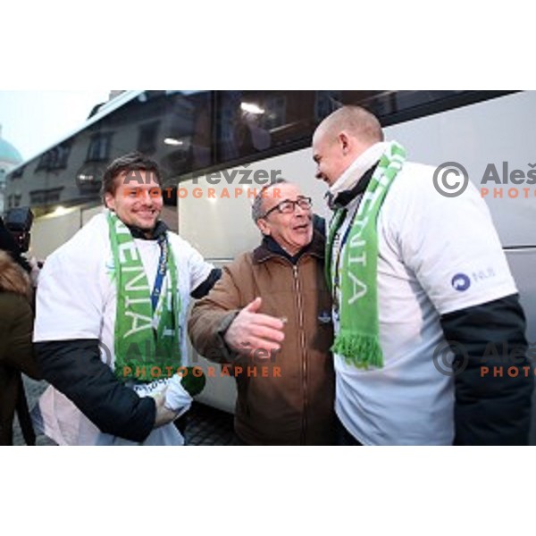 Reception for Slovenia Handball Team - bronze medalists of 2017 World Championships in front of Town Hall, Ljulbjana, Slovenia on January 30, 2017