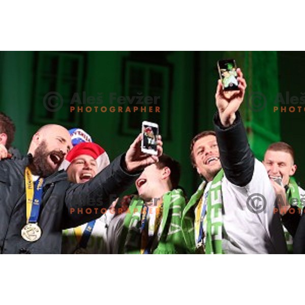 Reception for Slovenia Handball Team - bronze medalists of 2017 World Championships in front of Town Hall, Ljulbjana, Slovenia on January 30, 2017