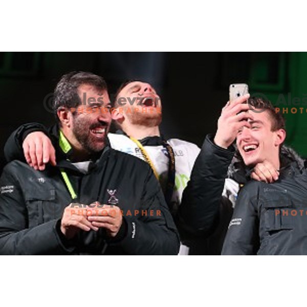 Reception for Slovenia Handball Team - bronze medalists of 2017 World Championships in front of Town Hall, Ljulbjana, Slovenia on January 30, 2017