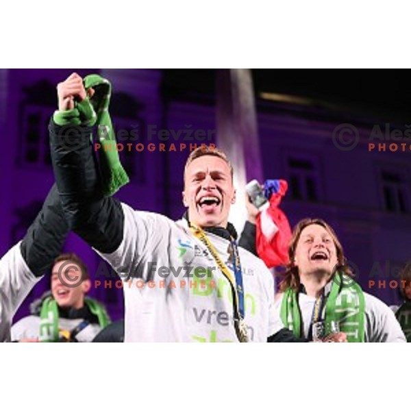 Reception for Slovenia Handball Team - bronze medalists of 2017 World Championships in front of Town Hall, Ljulbjana, Slovenia on January 30, 2017