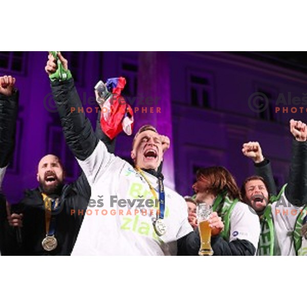 Reception for Slovenia Handball Team - bronze medalists of 2017 World Championships in front of Town Hall, Ljulbjana, Slovenia on January 30, 2017