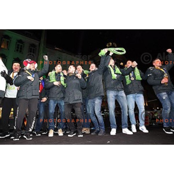 Reception for Slovenia Handball Team - bronze medalists of 2017 World Championships in front of Town Hall, Ljulbjana, Slovenia on January 30, 2017