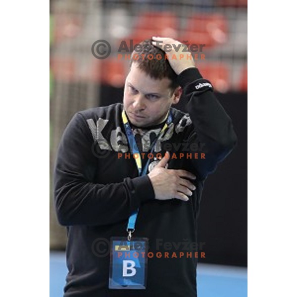 Uros Bregar, head caoch of Krim Mercator during EHF Women\'s Champions league handball match between RK Krim Mercator and CSM Bucuresti in Kodeljevo Hall, Ljubljana, Slovenia on February 4, 2017