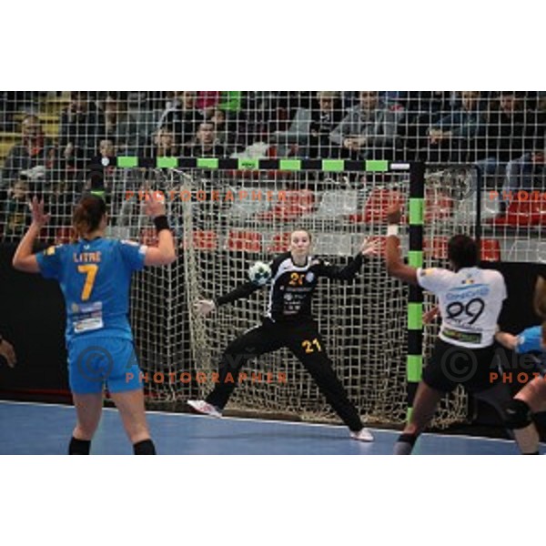 Amra Pandzic in action during EHF Women\'s Champions league handball match between RK Krim Mercator and CSM Bucuresti in Kodeljevo Hall, Ljubljana, Slovenia on February 4, 2017