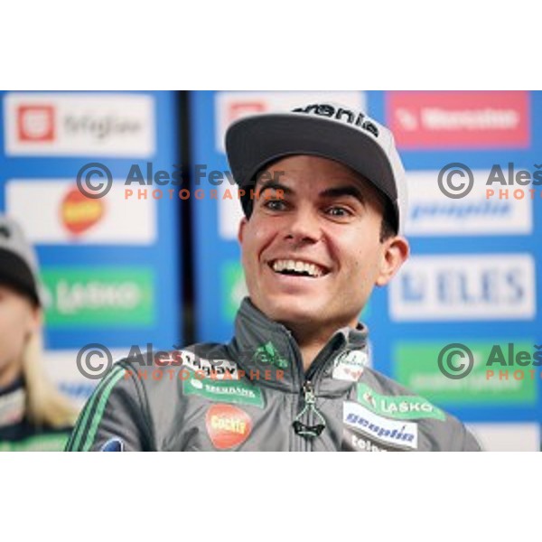 Jernej Damjan at Slovenia Nordic Ski jumping team press conference in Ljubljana on February 6, 2017