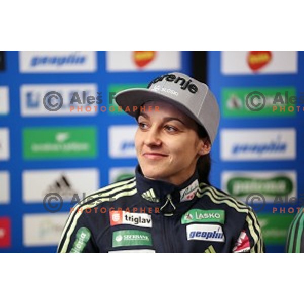 Maja Vtic at Slovenia Nordic Ski jumping team press conference in Ljubljana on February 6, 2017