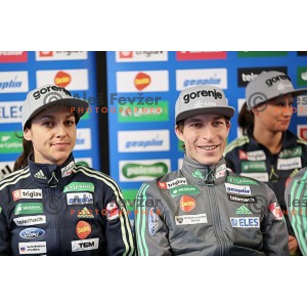 Maja Vtic and Jurij Tepes in Slovenia Nordic Ski jumping team press conference in Ljubljana on February 6, 2017