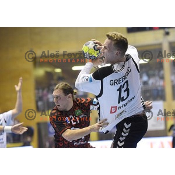 Jan Grebenc of Riko Ribnica in action during EHF Cup handball match between Riko Ribnica (Slovenia) and Fuchse (Germany) in Ribnica, Slovenia on February 9, 2017