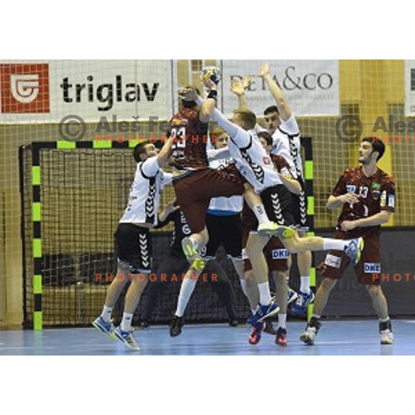 action during EHF Cup handball match between Ribnica (Slovenia) and Fuchse (Germany) in Ribnica, Slovenia on February 9, 2017
