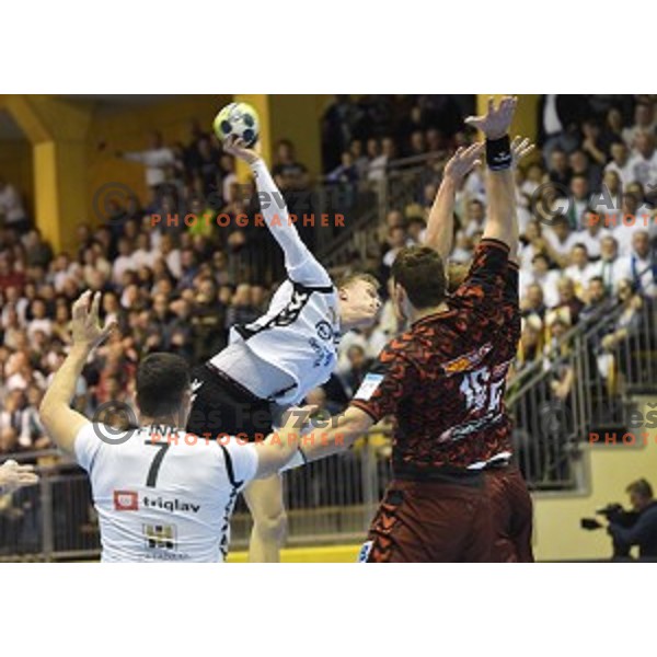 action during EHF Cup handball match between Ribnica (Slovenia) and Fuchse (Germany) in Ribnica, Slovenia on February 9, 2017
