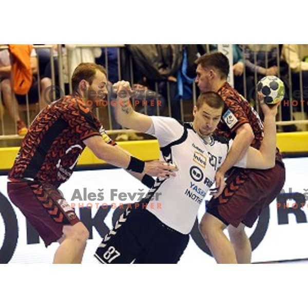 Alen Kulenovic of Riko Ribnica in action during EHF Cup handball match between Riko Ribnica (Slovenia) and Fuchse (Germany) in Ribnica, Slovenia on February 9, 2017