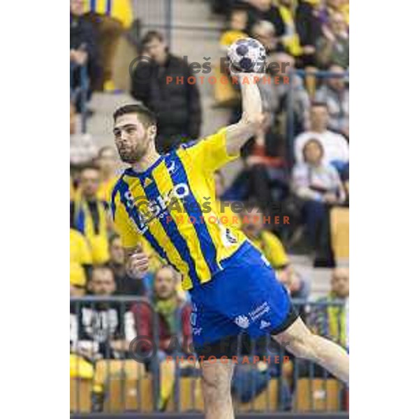 Celje’s Blaz Janc (8) in action during EHF Champions League match between Celje PL (Slovenia) and IFK Kristianstadt (Sweden) in Zlatorog Hall, Celje on February 11th, 2017 