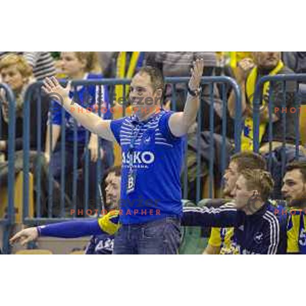 Celje’s head coach Branko Tamse reacting during EHF Champions League match between Celje PL (Slovenia) and IFK Kristianstadt (Sweden) in Zlatorog Hall, Celje on February 11th, 2017