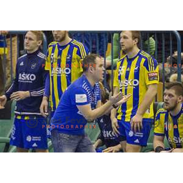 Celje’s head coach Branko Tamse reacting during EHF Champions League match between Celje PL (Slovenia) and IFK Kristianstadt (Sweden) in Zlatorog Hall, Celje on February 11th, 2017