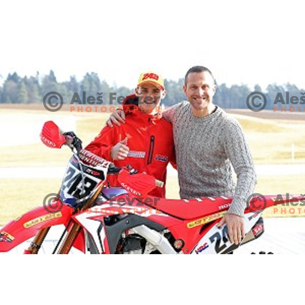 Tim Gajser, World Champion MX 2016 and Jure Kosir during AMZS press conference before start of MX GP season 2017 in Smlednik, Slovenia on February 17, 2017