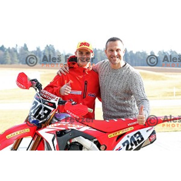 Tim Gajser, World Champion MX 2016 and Jure Kosir during AMZS press conference before start of MX GP season 2017 in Smlednik, Slovenia on February 17, 2017