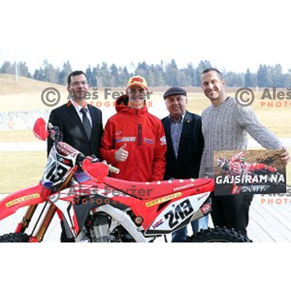 Tim Gajser, World Champion MX 2016 and Jure Kosir during AMZS press conference before start of MX GP season 2017 in Smlednik, Slovenia on February 17, 2017