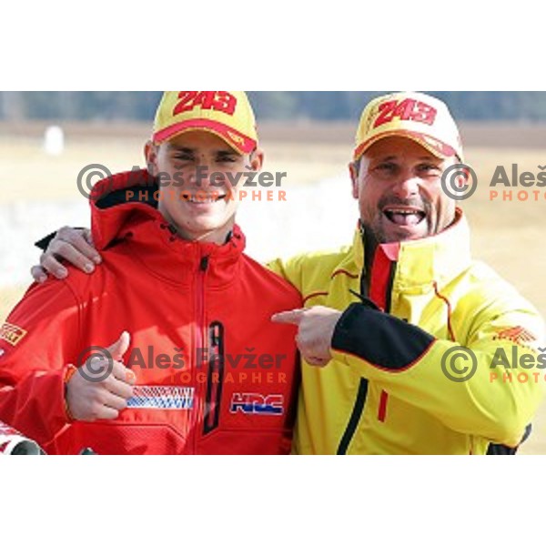 Tim Gajser, World Champion MX 2016 and his father Bogomir Gajser during AMZS press conference before start of MX GP season 2017 in Smlednik, Slovenia on February 17, 2017