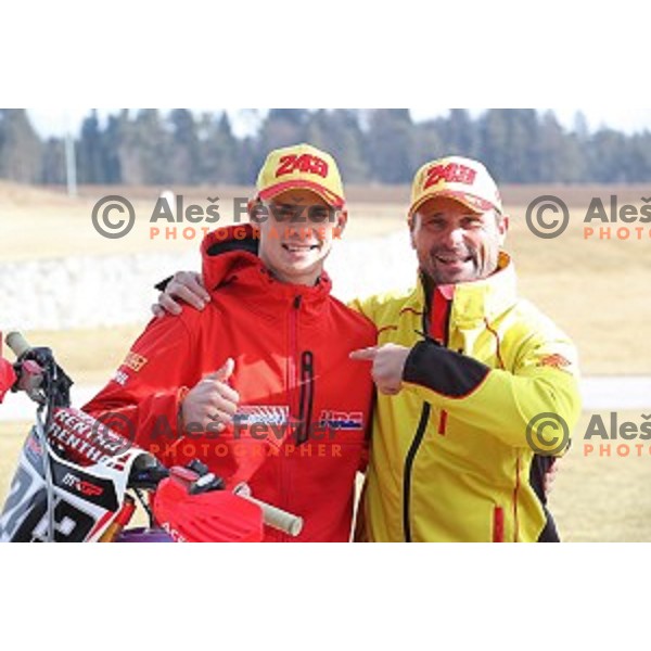 Tim Gajser, World Champion MX 2016 and his father Bogomir Gajser during AMZS press conference before start of MX GP season 2017 in Smlednik, Slovenia on February 17, 2017