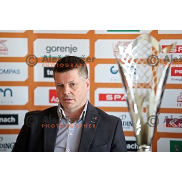Bostjan Kuhar, head coach of Hopsi at KZS press conference before semi-final and final of Spar Cup held in Radisson Blu Plaza hotel in Ljubljana, Slovenia on February 17, 2017