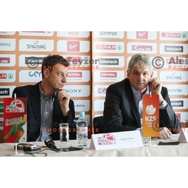 Gasper Okorn, head coach of Union Olimpija and Ales Pipan, head coach of Zlatorog at KZS press conference before semi-final and final of Spar Cup held in Radisson Blu Plaza hotel in Ljubljana, Slovenia on February 17, 2017