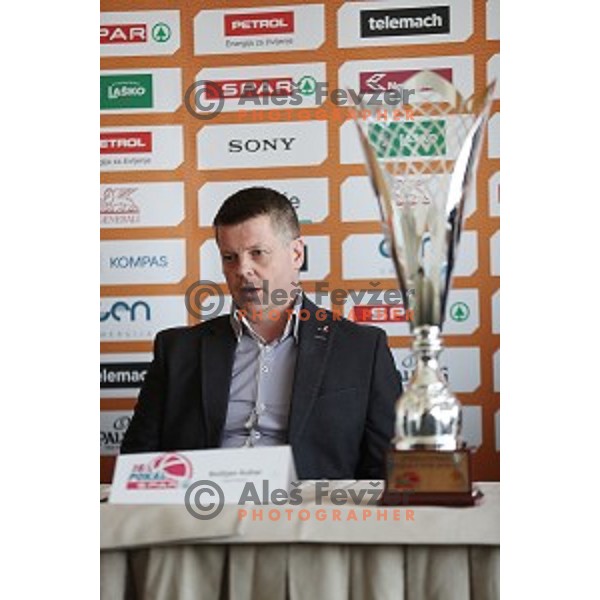 Bostjan Kuhar, head coach of Hopsi at KZS press conference before semi-final and final of Spar Cup held in Radisson Blu Plaza hotel in Ljubljana, Slovenia on February 17, 2017