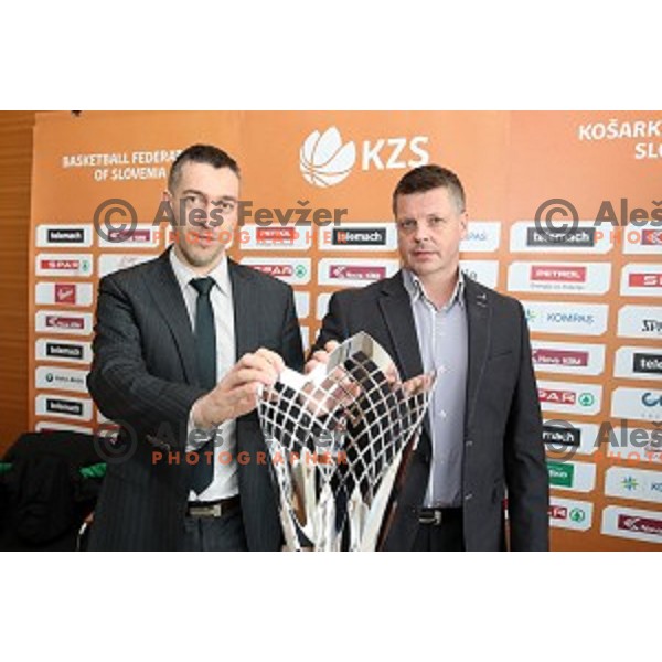 Dejan Mihevc, head caoch of Krka and Bostjan Kuhar, head coach of Hopsi at KZS press conference before semi-final and final of Spar Cup held in Radisson Blu Plaza hotel in Ljubljana, Slovenia on February 17, 2017