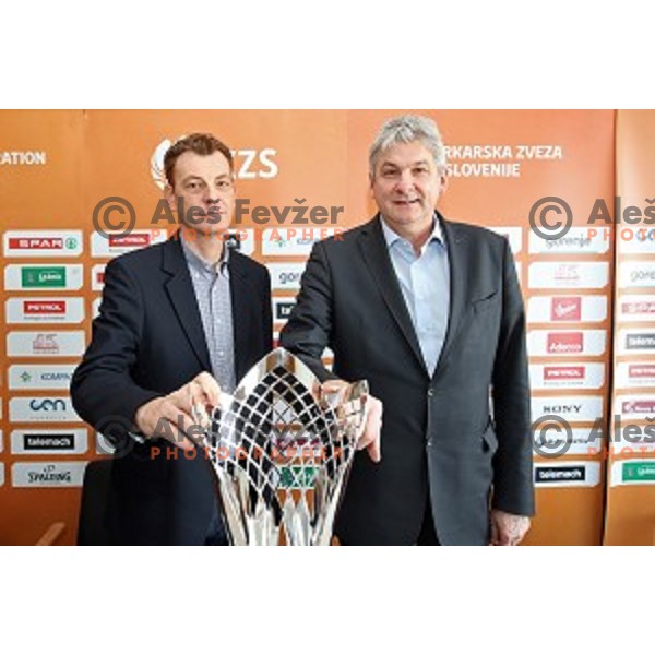 Gasper Okorn, head coach of Union Olimpija and Ales Pipan, head coach of Zlatorog at KZS press conference before semi-final and final of Spar Cup held in Radisson Blu Plaza hotel in Ljubljana, Slovenia on February 17, 2017