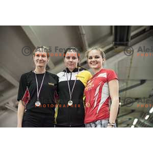Filipic Neja, Bedrac Maja and Nika Ude during National Athletics Indoor Championship in Celje, February 18th, 2017