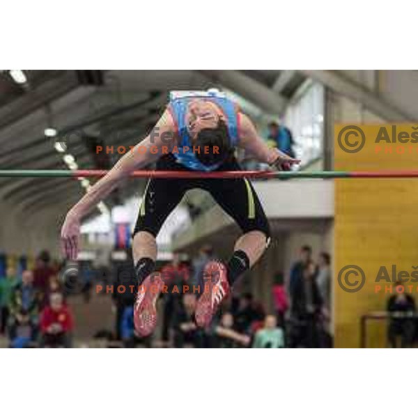 Luka Zidar competes in high jump during National Athletics Indoor Championship in Celje, February 18th, 2017