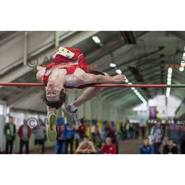 Uros Veselic competes in high jump during National Athletics Indoor Championship in Celje, February 18th, 2017