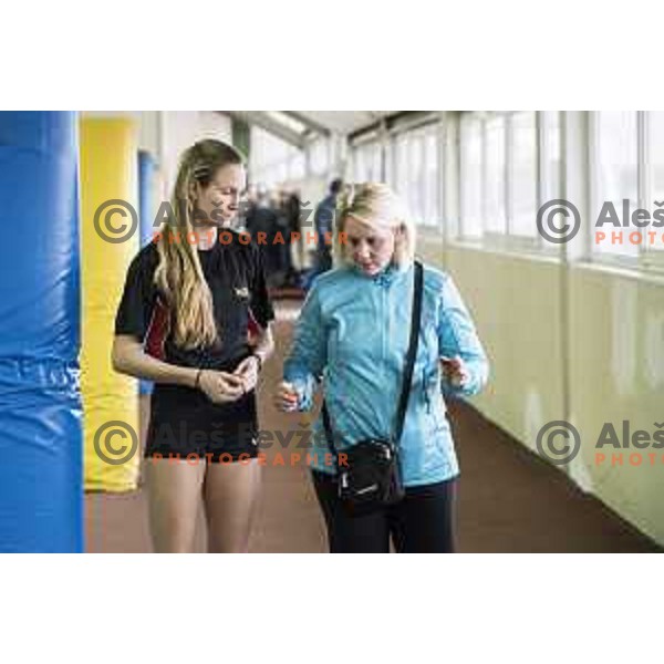 Lea Filipovic with coach during National Athletics Indoor Championship in Celje, February 18th, 2017