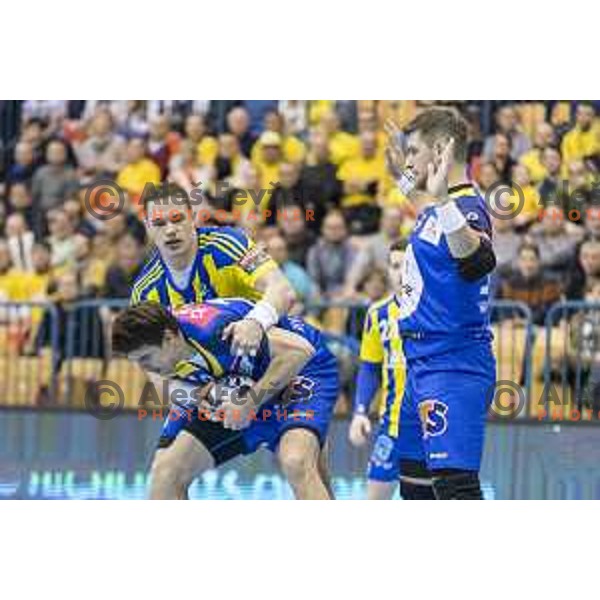 Celje’s Vid Poteko (15) in action during EHF Champions League match between Celje PL (Slovenia) and KS Vive Tauron Kielce (Poland) in Zlatorog Hall, Celje on February 11th, 2017