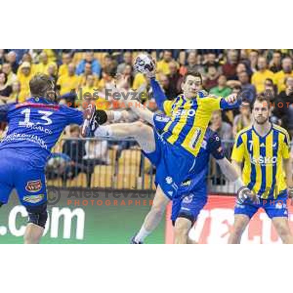Celje’s Miha Zarabec (23) in action during EHF Champions League match between Celje PL (Slovenia) and KS Vive Tauron Kielce (Poland) in Zlatorog Hall, Celje on February 11th, 2017 