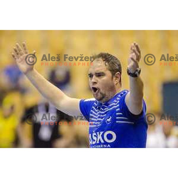 Celje’s head coach Branko Tamse reacting during SEHA Gazprom League match between Celje PL (Slovenia) and Tatran Presov (Slovakia) in Zlatorog Hall, Celje on February 11th, 2017 
