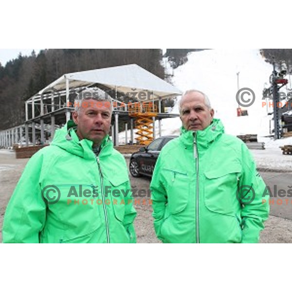 Grega Benedik and Srecko Medven, secretary general of FIS Audi World Cup Vitranc race at Podkoren FIS slope in Kranjska gora, Slovenia on February 23, 2017
