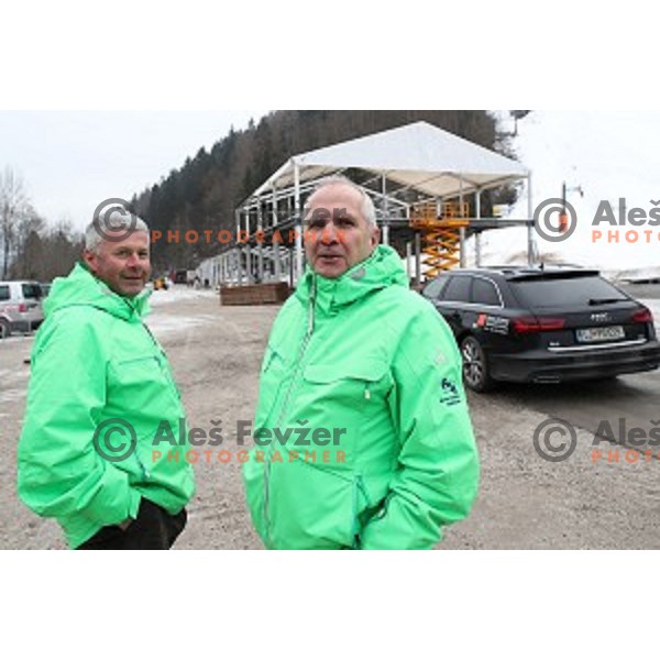 Grega Benedik and Srecko Medven, secretary general of FIS Audi World Cup Vitranc race at Podkoren FIS slope in Kranjska gora, Slovenia on February 23, 2017