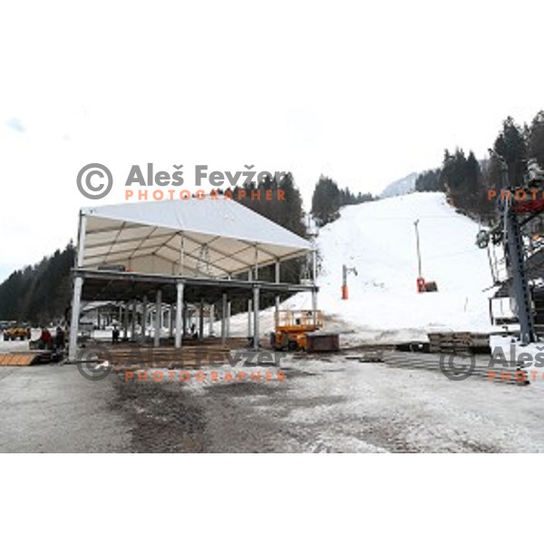 Preparation of VIP tent at Podkoren FIS slope in Kranjska gora, Slovenia on February 23, 2017