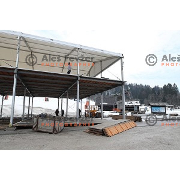 Preparation of VIP tent at Podkoren FIS slope in Kranjska gora, Slovenia on February 23, 2017