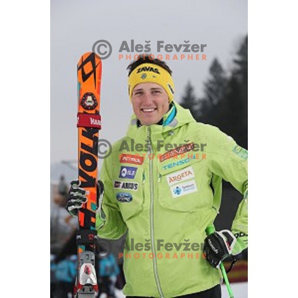 Stefan Hadalin of Slovenia Ski team at practice session in Podkoren FIS slope in Kranjska gora, Slovenia on February 23, 2017