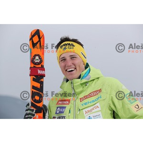 Stefan Hadalin of Slovenia Ski team at practice session in Podkoren FIS slope in Kranjska gora, Slovenia on February 23, 2017