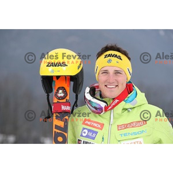 Stefan Hadalin of Slovenia Ski team at practice session in Podkoren FIS slope in Kranjska gora, Slovenia on February 23, 2017