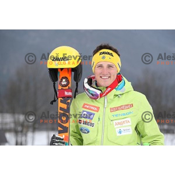 Stefan Hadalin of Slovenia Ski team at practice session in Podkoren FIS slope in Kranjska gora, Slovenia on February 23, 2017