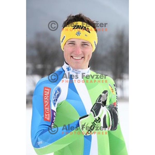 Stefan Hadalin of Slovenia Ski team at practice session in Podkoren FIS slope in Kranjska gora, Slovenia on February 23, 2017
