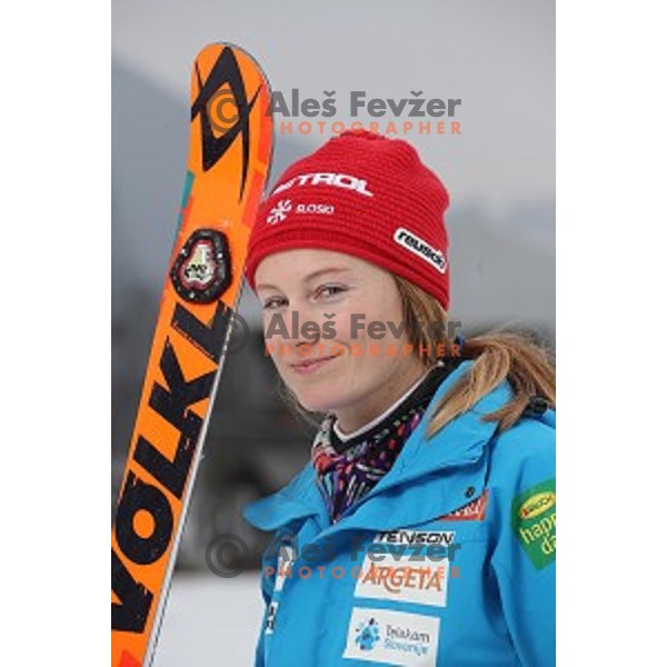 Ana Drev of Slovenia Ski team at practice session in Podkoren FIS slope in Kranjska gora, Slovenia on February 23, 2017