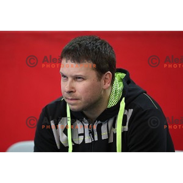 Uros Bregar, head coach of Krim Mercator during EHF Women\'s Champions league handball match between RK Krim Mercator and Gyori Audi Eto in Kodeljevo Hall, Ljubljana, Slovenia on February 25, 2017