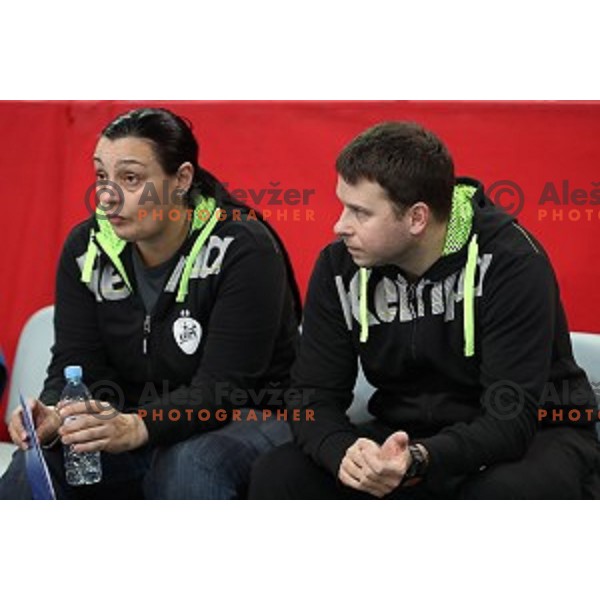 Uros Bregar, head coach of Krim Mercator during EHF Women\'s Champions league handball match between RK Krim Mercator and Gyori Audi Eto in Kodeljevo Hall, Ljubljana, Slovenia on February 25, 2017